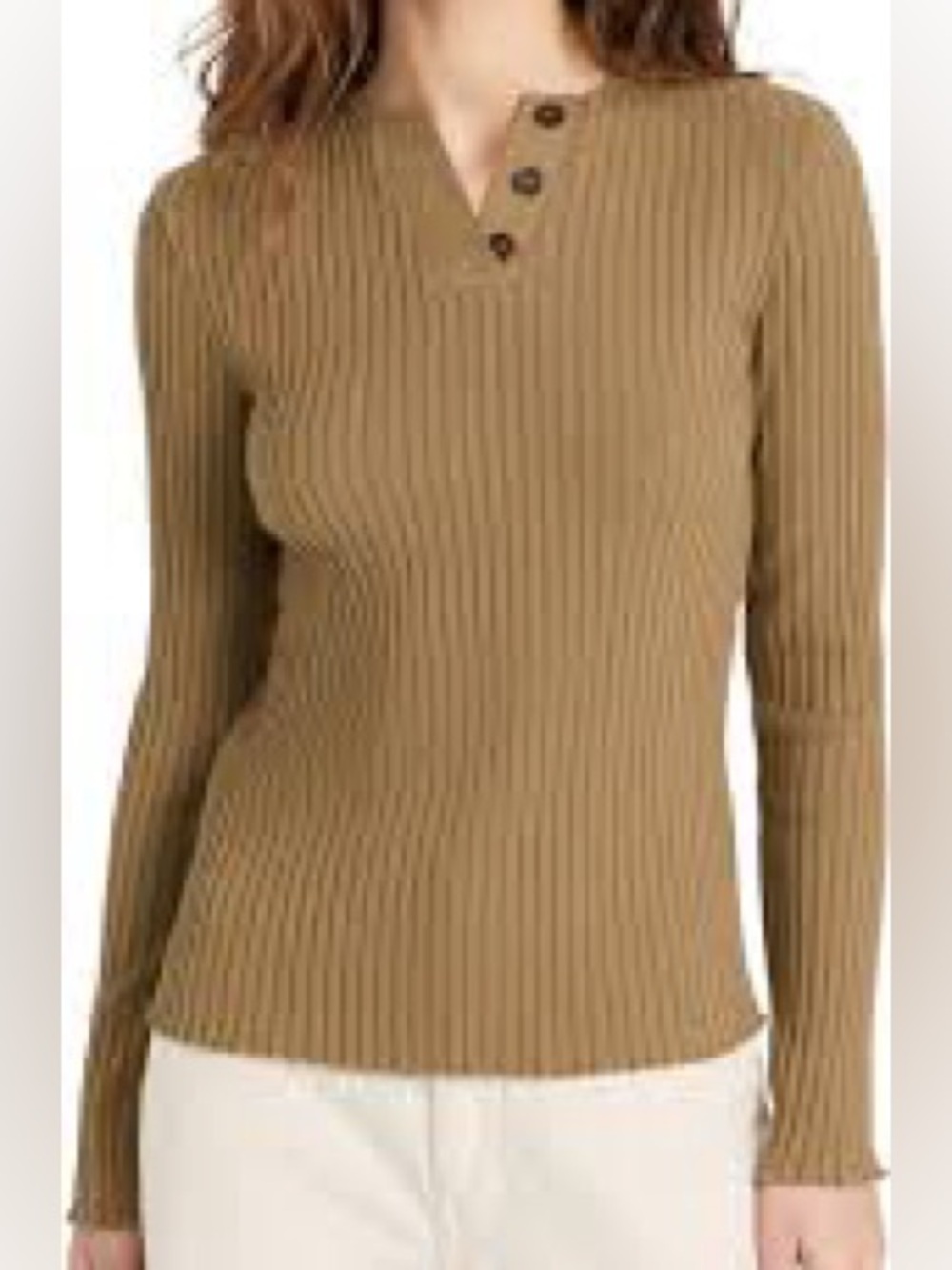 Vince Ribbed Knit Henley Artichoke Light Green Top NWT Large